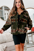 Cargar imagen en el visor de la galería, Green Aztec Print Flap Pockets Long Sleeve Shacket
