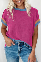 Cargar imagen en el visor de la galería, Bright Pink Textured Contrast Trim Round Neck T Shirt
