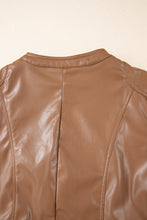 Cargar imagen en el visor de la galería, Chestnut Solid Faux Leather Zipper Slim Fit Jacket
