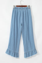 Load image into Gallery viewer, Myosotis Light Wash Raw Hem Ruffled Wide Leg Jeans
