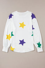 Cargar imagen en el visor de la galería, White Mardi Gras Star Printed Long Sleeve Top
