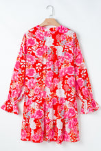 Load image into Gallery viewer, Red Floral Print High Waist V Neck Babydoll Mini Dress
