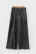 Load image into Gallery viewer, Black Mineral Wash Tiered Wide Leg Patchwork Drawstring Pants
