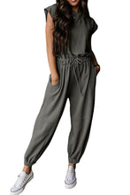 Cargar imagen en el visor de la galería, Medium Grey Cap Sleeve Open Back Drawstring Jogger Jumpsuit
