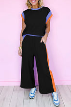 Load image into Gallery viewer, Black Color Block Detail Casual Two-piece Outfit
