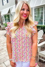 Load image into Gallery viewer, Multicolour Chevron Print Ruffled Sleeve Blouse
