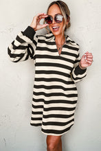 Load image into Gallery viewer, Black Stripe Collared V Neck Long Sleeve Loose Casual Dress
