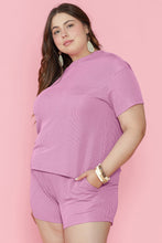 Load image into Gallery viewer, Phalaenopsis Ribbed Knit T Shirt and Shorts Plus Size Lounge Set
