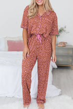 Load image into Gallery viewer, Brown Leopard Print Short Sleeve Shirt and Pants Pajamas Set
