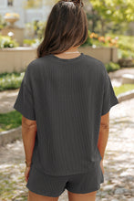 Cargar imagen en el visor de la galería, Carbon Grey Ribbed Textured Knit Loose Fit Tee and Shorts Set
