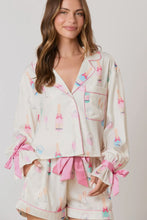 Load image into Gallery viewer, White Christmas Wine Glass Print Bow Knot Two Piece Pajama Set
