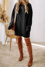 Cargar imagen en el visor de la galería, Black Cable Knit Drop Shoulder Loose Fit Sweater Dress
