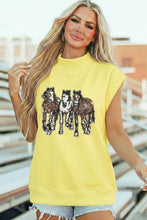 Load image into Gallery viewer, Yellow High Neck Sequin Horse Cap Sleeve Tunic Top
