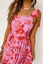 Load image into Gallery viewer, Pink Tie Shoulder Straps Tiered Floral Dress
