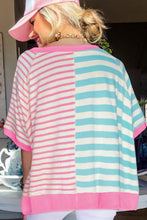 Cargar imagen en el visor de la galería, Pink Stripe Contrast Patchwork Oversized T Shirt
