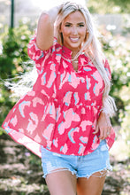 Cargar imagen en el visor de la galería, Rose Abstract Print Smocked Puff Sleeve V Neck Blouse
