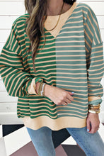 Cargar imagen en el visor de la galería, Green Stripe Casual Stripe Colorblock Drop Shoulder Oversize Sweatshirt
