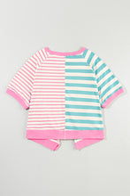 Load image into Gallery viewer, Pink Stripe Contrast Patchwork Oversized T Shirt
