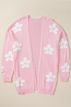 Load image into Gallery viewer, Pink Floral Print Knitted Open Front Loose Cardigan
