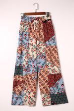 Load image into Gallery viewer, Multicolor Boho Patchwork Print Drawstring Wide Leg Pants
