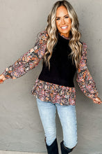 Load image into Gallery viewer, Black Floral Ruffle Sleeve Peplum Top
