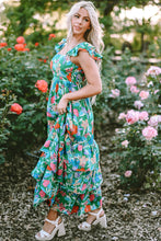 Cargar imagen en el visor de la galería, Green Floral Print Sleeveless Ruffle Tiered Maxi Dress
