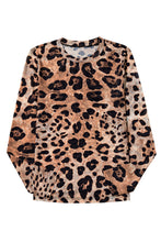 Cargar imagen en el visor de la galería, Brown Leopard Round Neck Long Sleeve Slim Top
