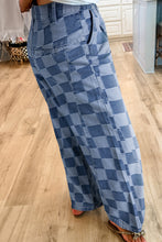 Cargar imagen en el visor de la galería, Dusk Blue Checkered Denim Wide Leg Jeans
