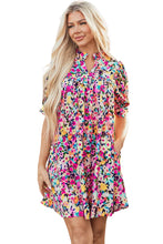 Load image into Gallery viewer, Pink Floral Puff Short Sleeve V Neck Mini Dress
