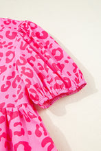 Load image into Gallery viewer, Rose Leopard Puff Sleeve Tie Front High Waist Mini Dress
