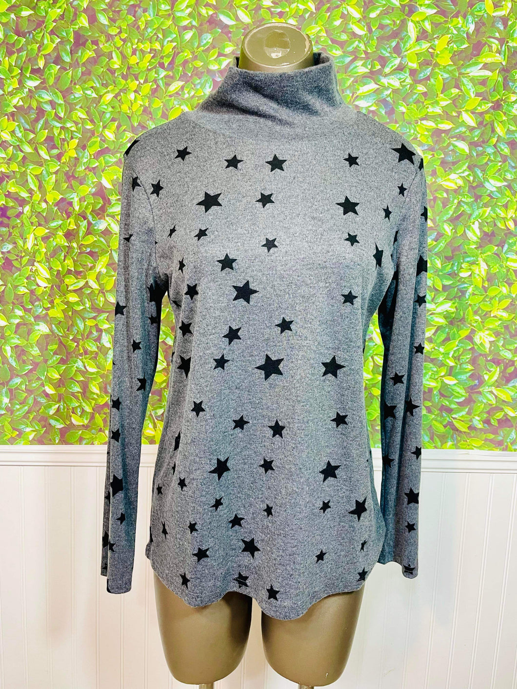 Brand New Gray And Black Star Turtleneck Long Sleeve Top Brand New Size Large