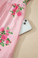 Cargar imagen en el visor de la galería, Pink Notched Neck Flutter Short Sleeve Floral Print Maxi Dress
