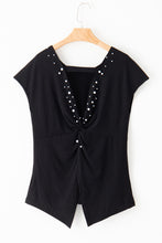 Load image into Gallery viewer, Black Pearls Embellished Twist Back Tee
