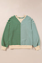 Cargar imagen en el visor de la galería, Green Stripe Casual Stripe Colorblock Drop Shoulder Oversize Sweatshirt
