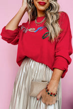 Cargar imagen en el visor de la galería, Fiery Red Tinsel Merry Letter Drop Shoulder Baggy Sweater
