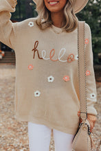 Cargar imagen en el visor de la galería, Parchment Hello Floral Embroidered Knit Loose Sweater
