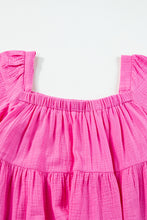 Cargar imagen en el visor de la galería, Bright Pink Textured Square Neck Flutter Sleeve Tiered Flowy Blouse
