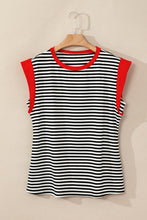 Cargar imagen en el visor de la galería, Black Stripe Colorblock Edge Round Neck Tank Top
