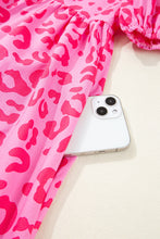 Load image into Gallery viewer, Rose Leopard Puff Sleeve Tie Front High Waist Mini Dress
