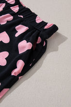 Cargar imagen en el visor de la galería, Black Valentine&#39;s Heart Shape Print Long Sleeve Top Shorts Lounge Set
