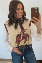 Cargar imagen en el visor de la galería, Gray Western Print Colorblock Trim Sleeveless Knitwear Vest
