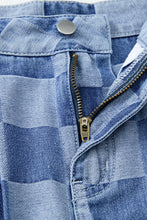 Cargar imagen en el visor de la galería, Dusk Blue Checkered Denim Wide Leg Jeans
