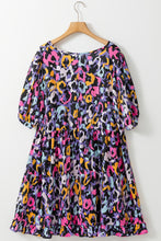 Load image into Gallery viewer, Purple Leopard Print Ruffled V Neck Plus Size Mini Dress
