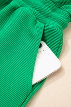 Load image into Gallery viewer, Bright Green Textured Short Sleeve Half Zip Drawstring Waist Romper
