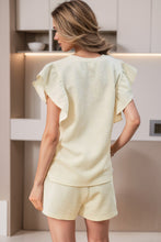 Cargar imagen en el visor de la galería, Apricot Textured Ruffled Sleeve Tee and Drawstring Shorts Set
