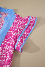 Load image into Gallery viewer, Pink Floral Print Color Block Patchwork V Neck Short Sleeve Midi Dress
