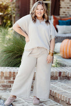 Load image into Gallery viewer, Beige Plus Size Textured Collared Top and Pants Set
