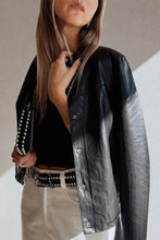 Load image into Gallery viewer, Black Faux Leather Buttoned Front Boxy Jacket
