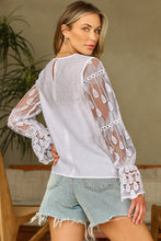 Cargar imagen en el visor de la galería, Beige Embroidered Mesh Flounce Sleeve Blouse
