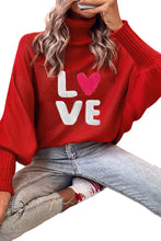 Load image into Gallery viewer, Red Merry Letter Embroidered High Neck Sweater
